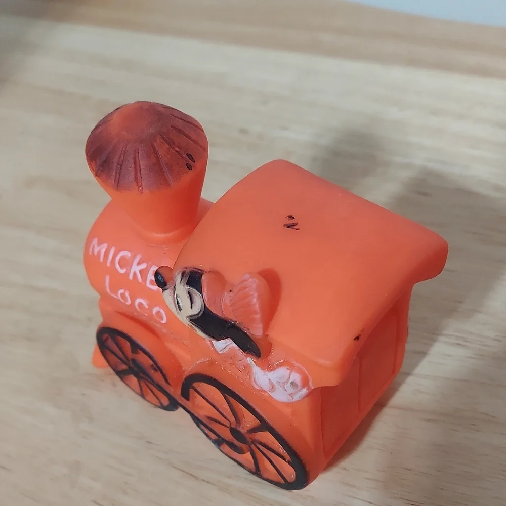 Vintage 1970s Danara Disney Mickey's Loco Orange Train Squeaky Toy – Rare
